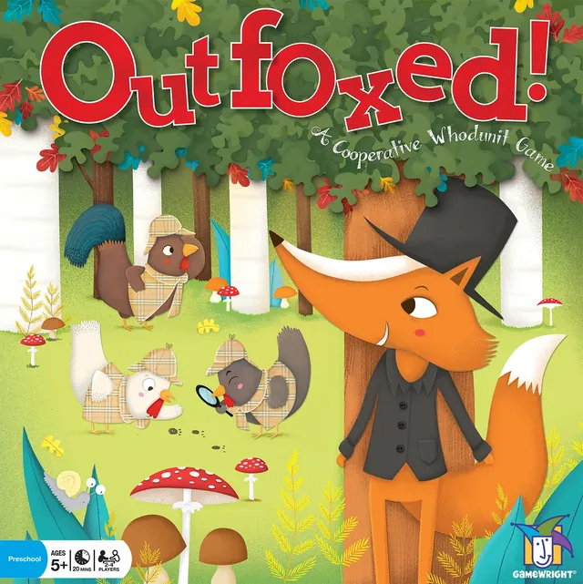 The Outfoxed! front art: a fox in a top hat slipping through a wood