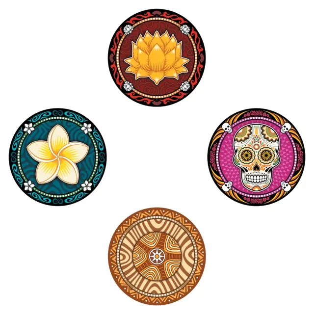Four Skull discs: three flowers and one skull