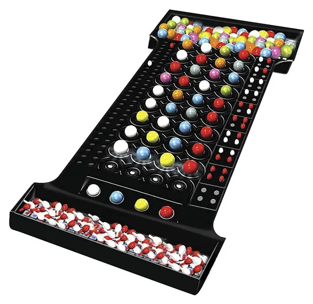 The Mastermind tray with rows of coloured code pegs and small key pegs beside each row
