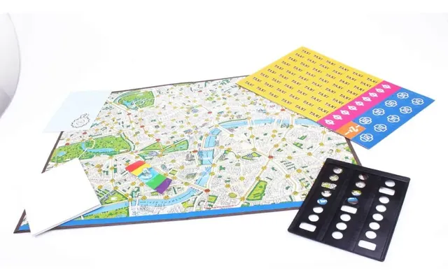 The Scotland Yard board laid out with taxi, bus and Underground tickets and Mr X's black logbook